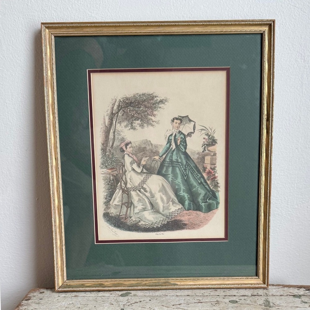 Vintage La Mode Illustree Fashion Plate Jules David Framed 23x19